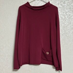 CMC Mock Neck Long Sleeve Top Cotton Blend Pocket Detail‎ Burgundy Boho Casual L